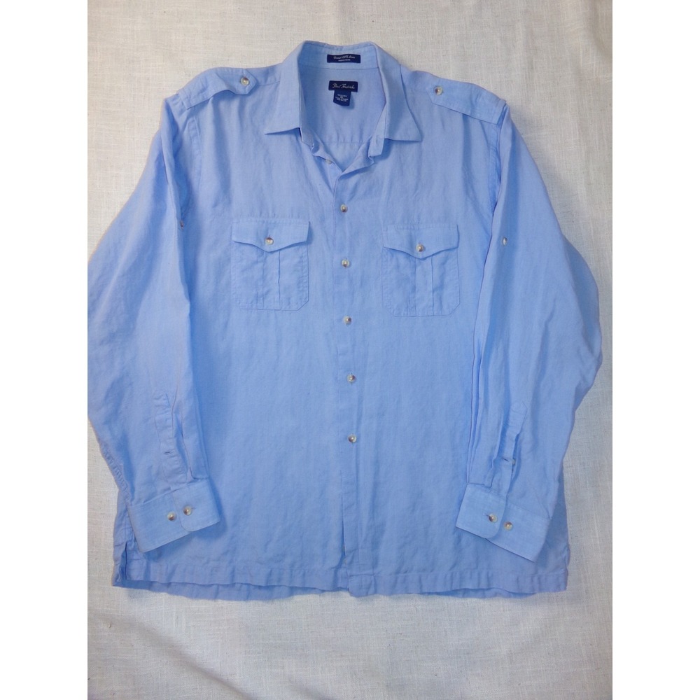 Paul Fredrick Men's Light Blue 100% Linen Long Sleeve Collared Shirt Size XL